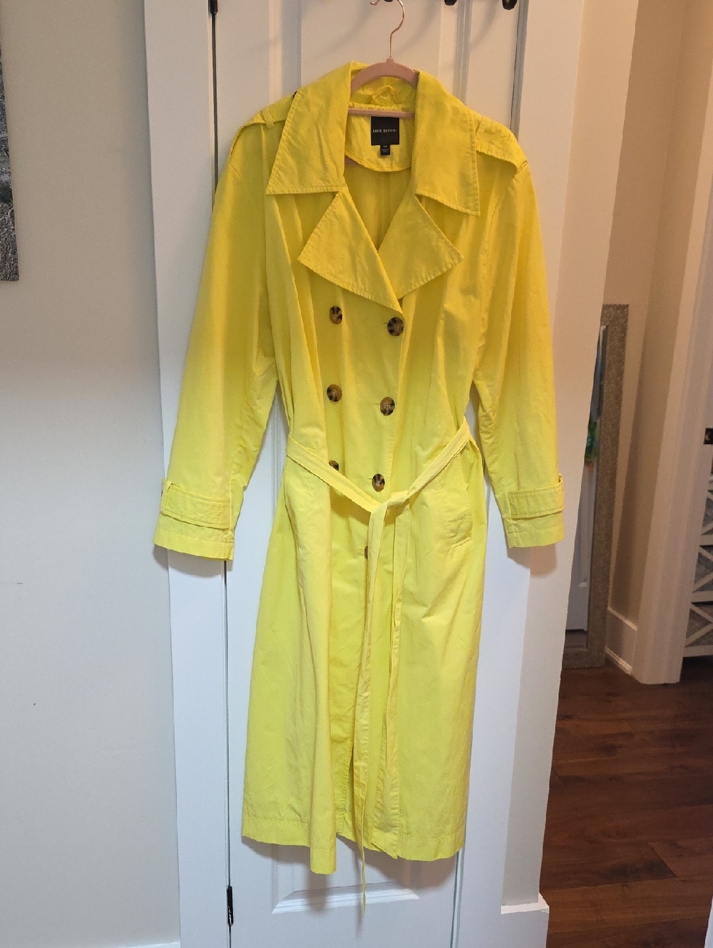 Lane Bryany Bright Yellow Double-Breasted Trench Coat
